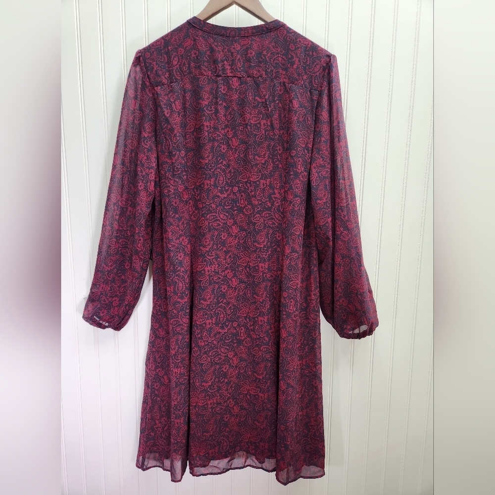 MSK Long Sleeve Paisley Dress - Red and Blue Pleated Neckline Size 16 NWT - Picture 4 of 11